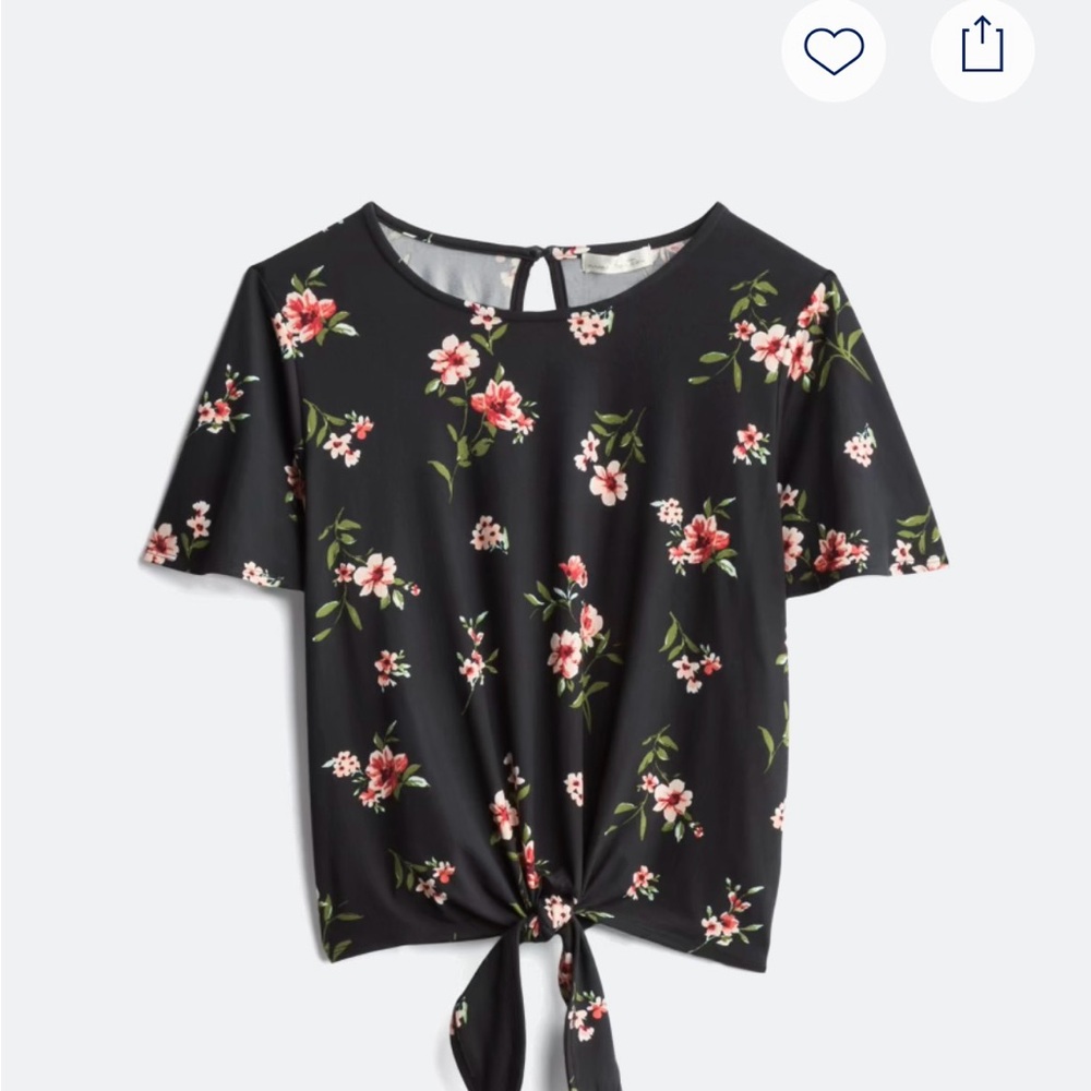 Nine Britton Black Tie-Front Blouse with Pink Flowers